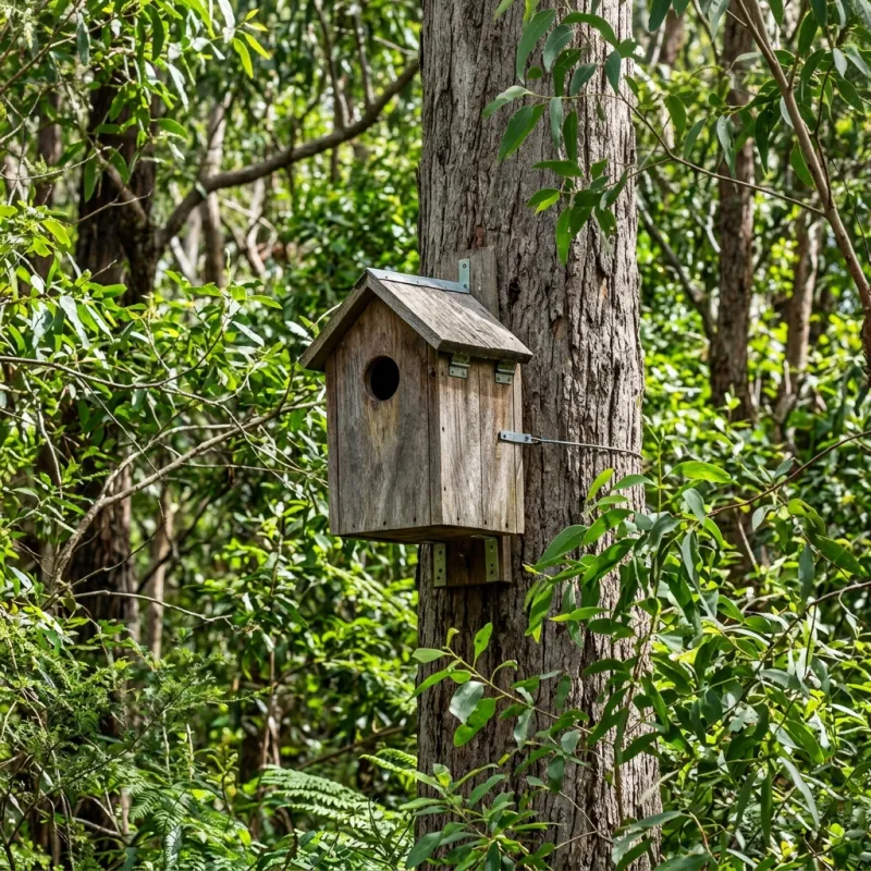 Animal nesting box installed as a humane alternative to a Darley roof cavity
